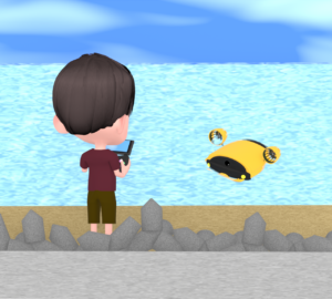 水中ドローンを操作する人のイラスト