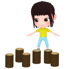 木製遊具で遊ぶ女の子のイラスト