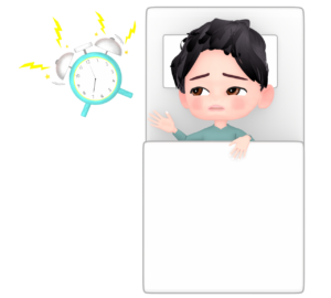 目覚まし時計で起きる人のイラスト