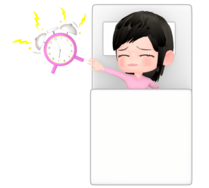 目覚まし時計に起こされる女性のイラスト