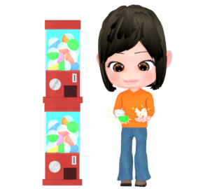 カプセルトイをする女性のイラスト