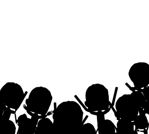 応援をする観客のシルエット