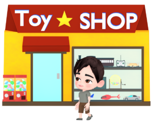 おもちゃ屋に行く子供のイラスト