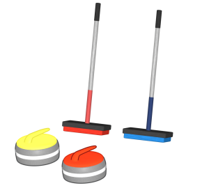 カーリングのブラシと石のイラスト