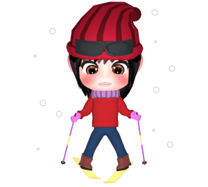 スキーをするかわいい女性のイラスト