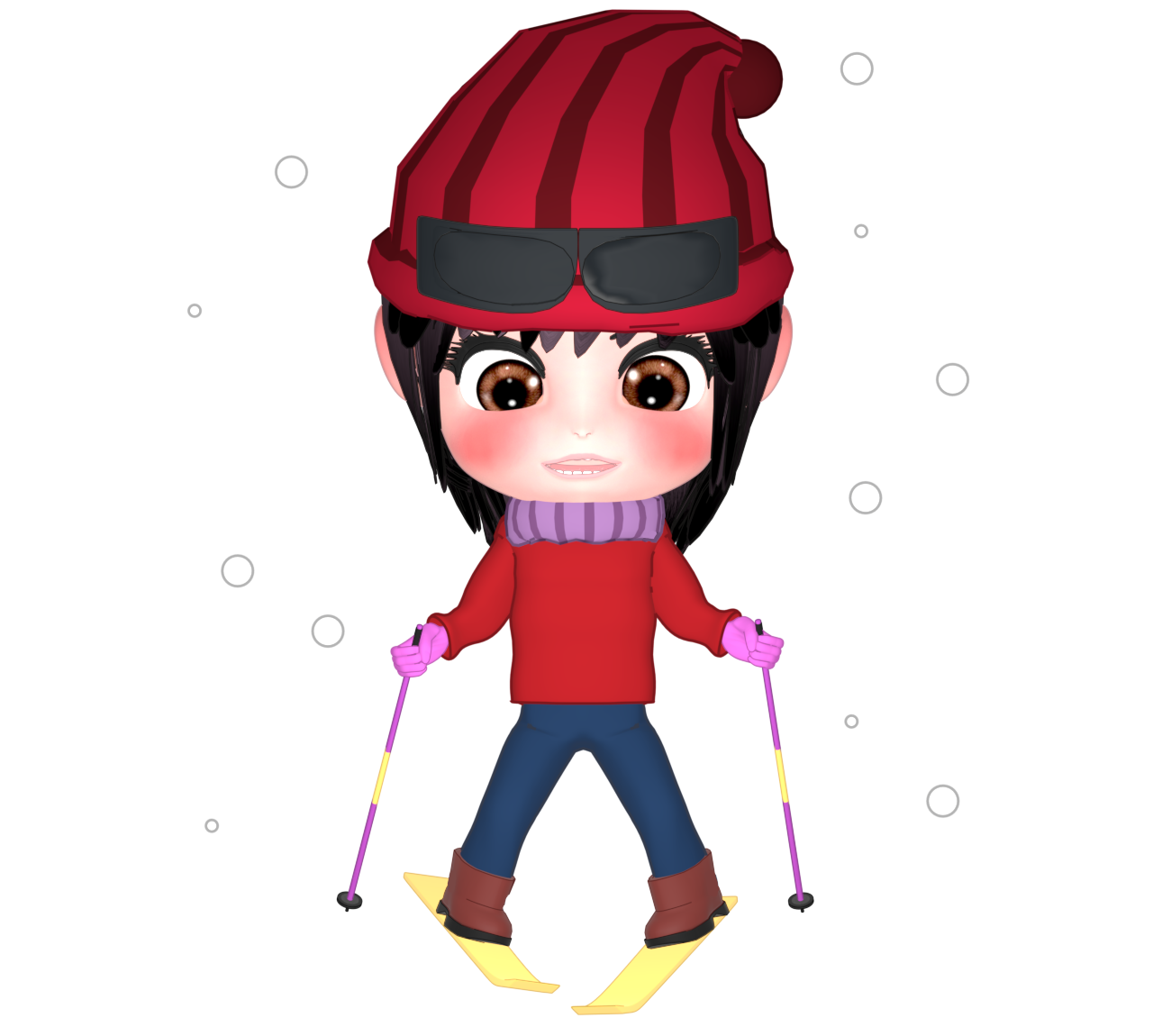 スキーをするかわいい女性のイラスト