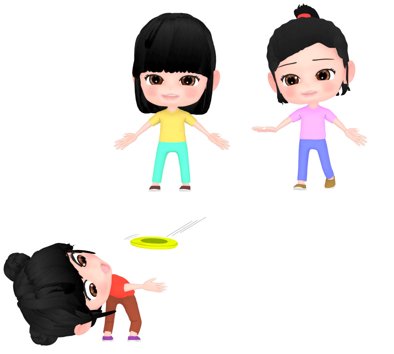 ドッジビーをする女の子のイラスト
