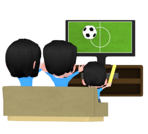 家族でスポーツ観戦をするイラスト