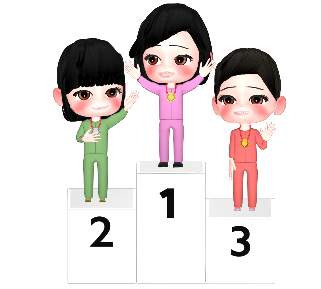 表彰台に乗る女性の選手のイラスト