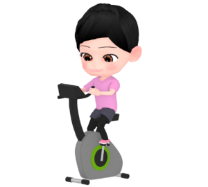 フィットネスバイクでトレーニングをする女性のイラスト