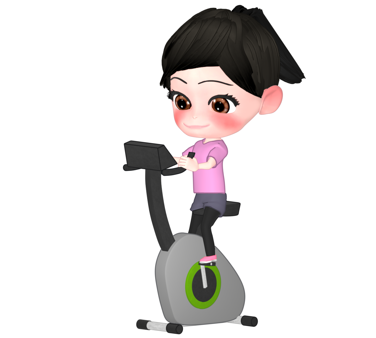 フィットネスバイクでトレーニングをする女性のイラスト