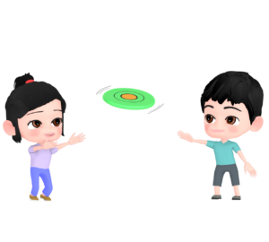 フリスビーを投げて遊ぶ子供のイラスト