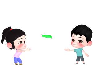 フリスビーを投げて遊ぶ子供のイラスト