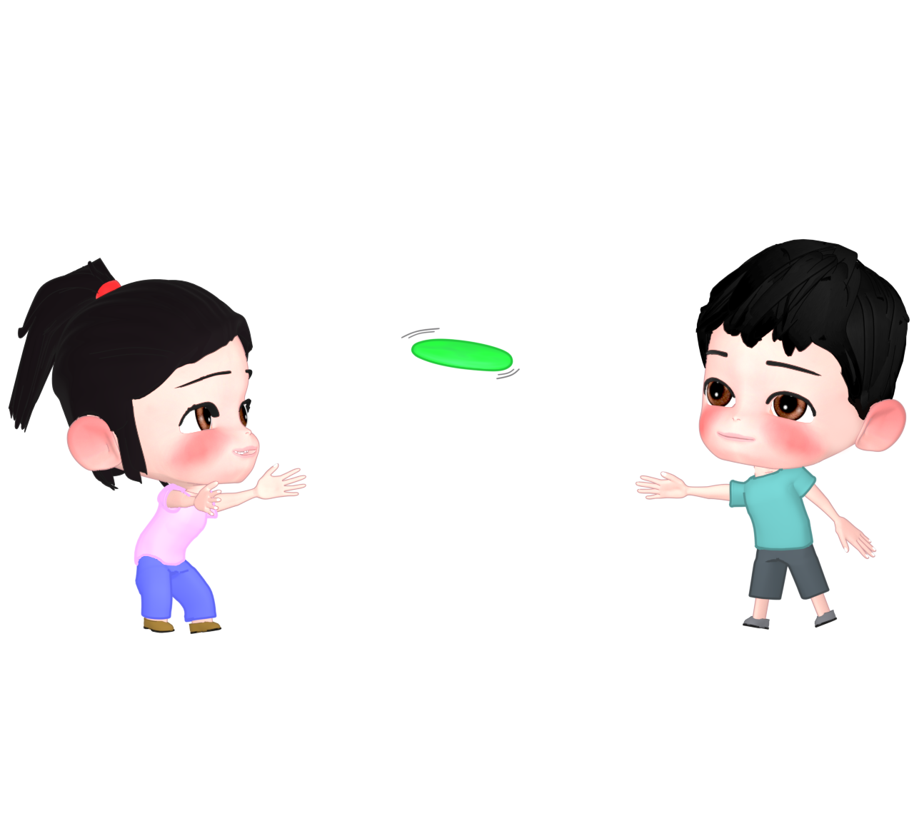 フリスビーを投げて遊ぶ子供のイラスト