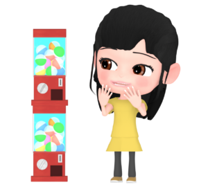 ガチャガチャをする女の子のイラスト