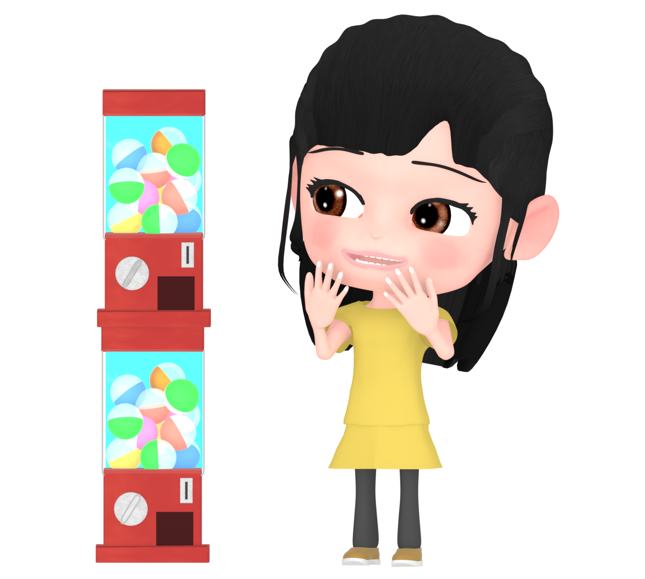 ガチャガチャをする女の子のイラスト