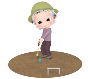 ゲートボールを楽しむ高齢者のイラスト