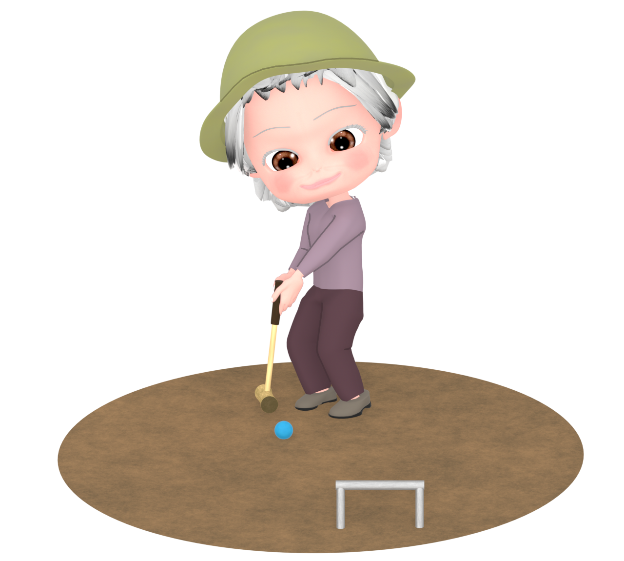 ゲートボールを楽しむ高齢者のイラスト