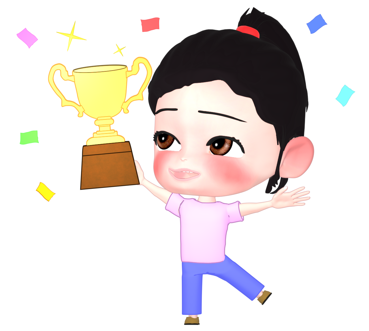 優勝カップを持つ女の子のイラスト