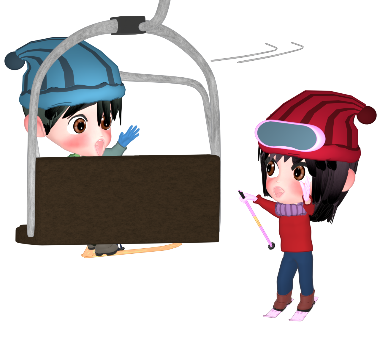 スキー リフトから降りられないイラスト