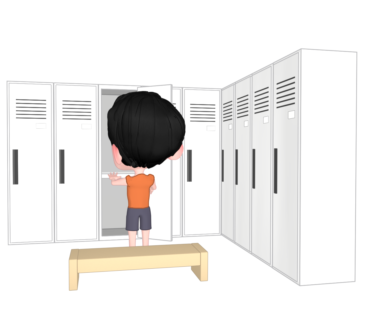 ロッカールームを開ける人のイラスト