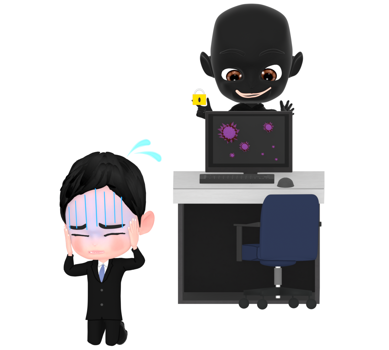 悪意のあるハッカーに攻撃された人のイラスト