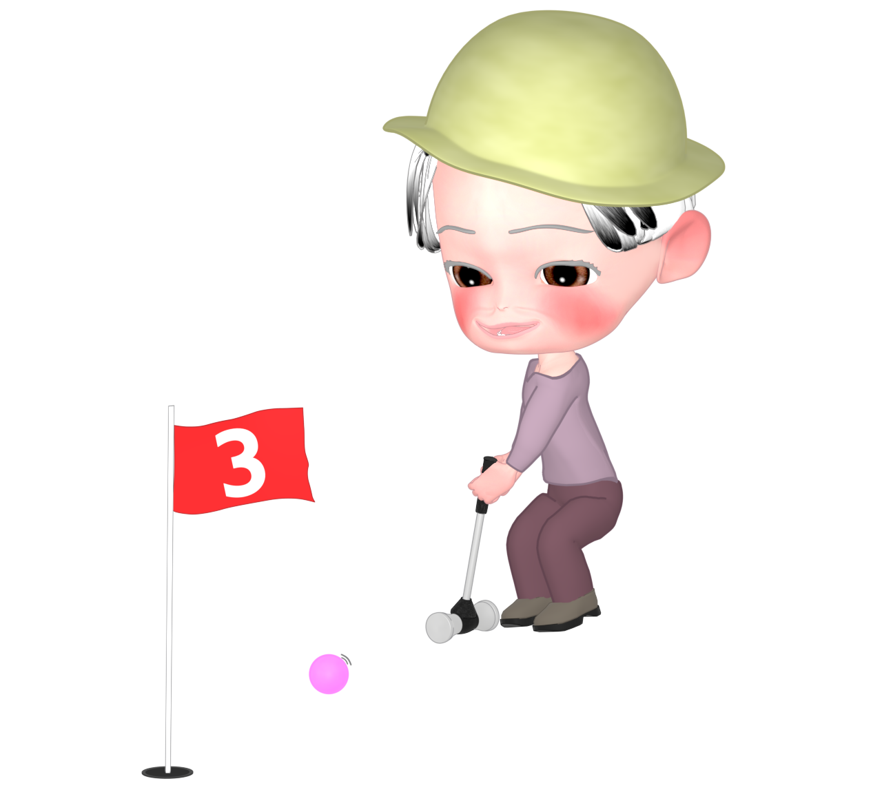 マレットゴルフを楽しむ高齢者のイラスト