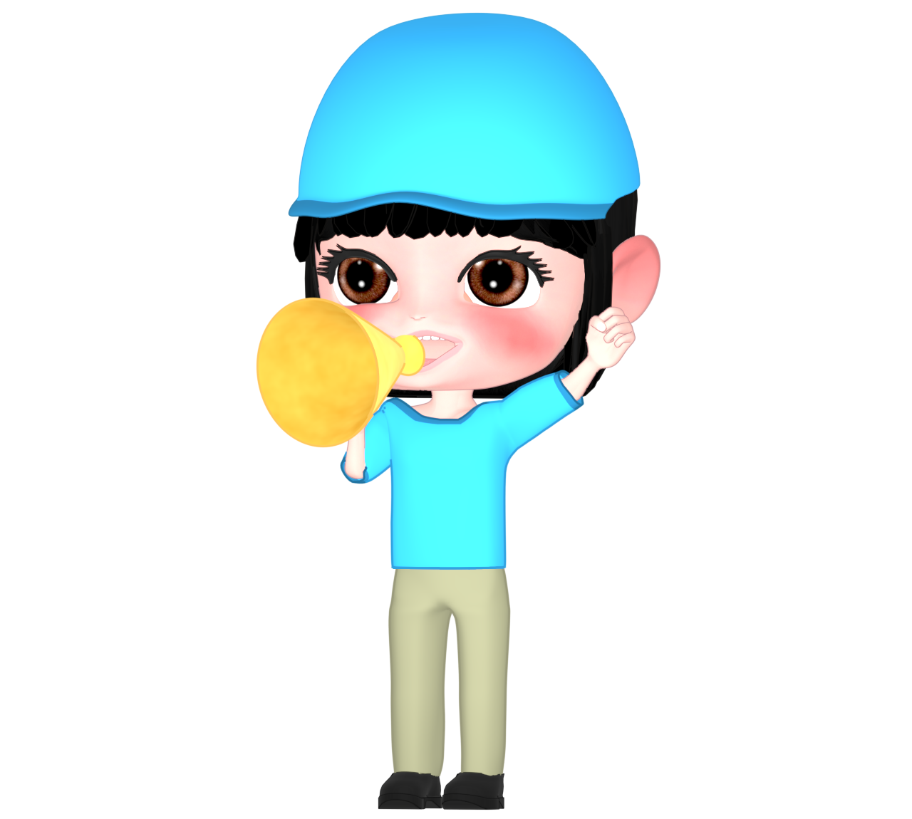 メガホンで声援を飛ばす女性のイラスト