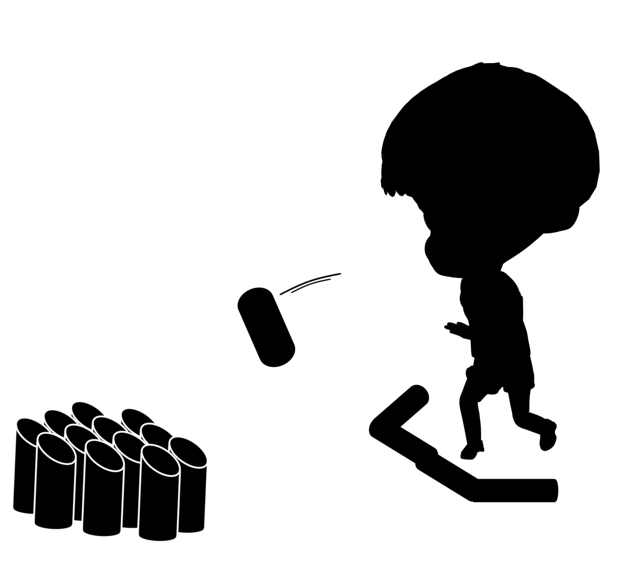 モルックをする人のシルエット