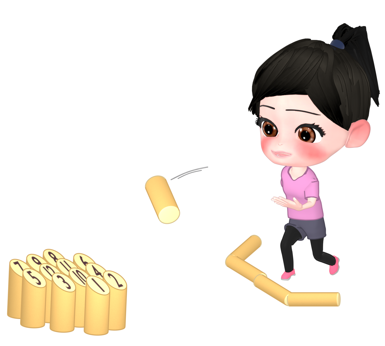 モルックをする女性のイラスト