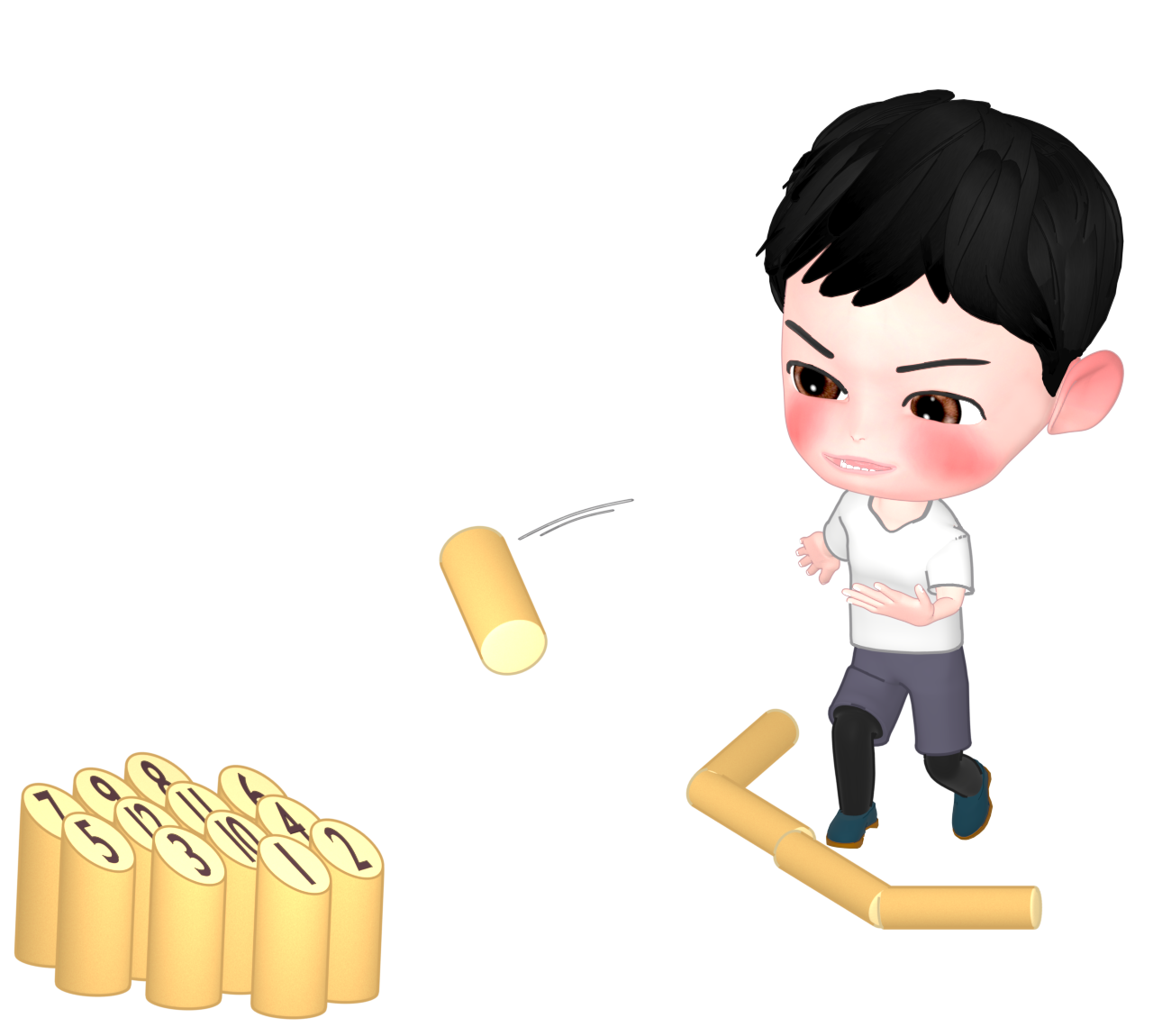 モルックを投げる人のイラスト