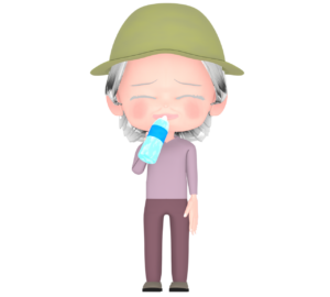 屋外で水を飲む高齢者のイラスト