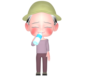 屋外で水を飲む高齢者のイラスト