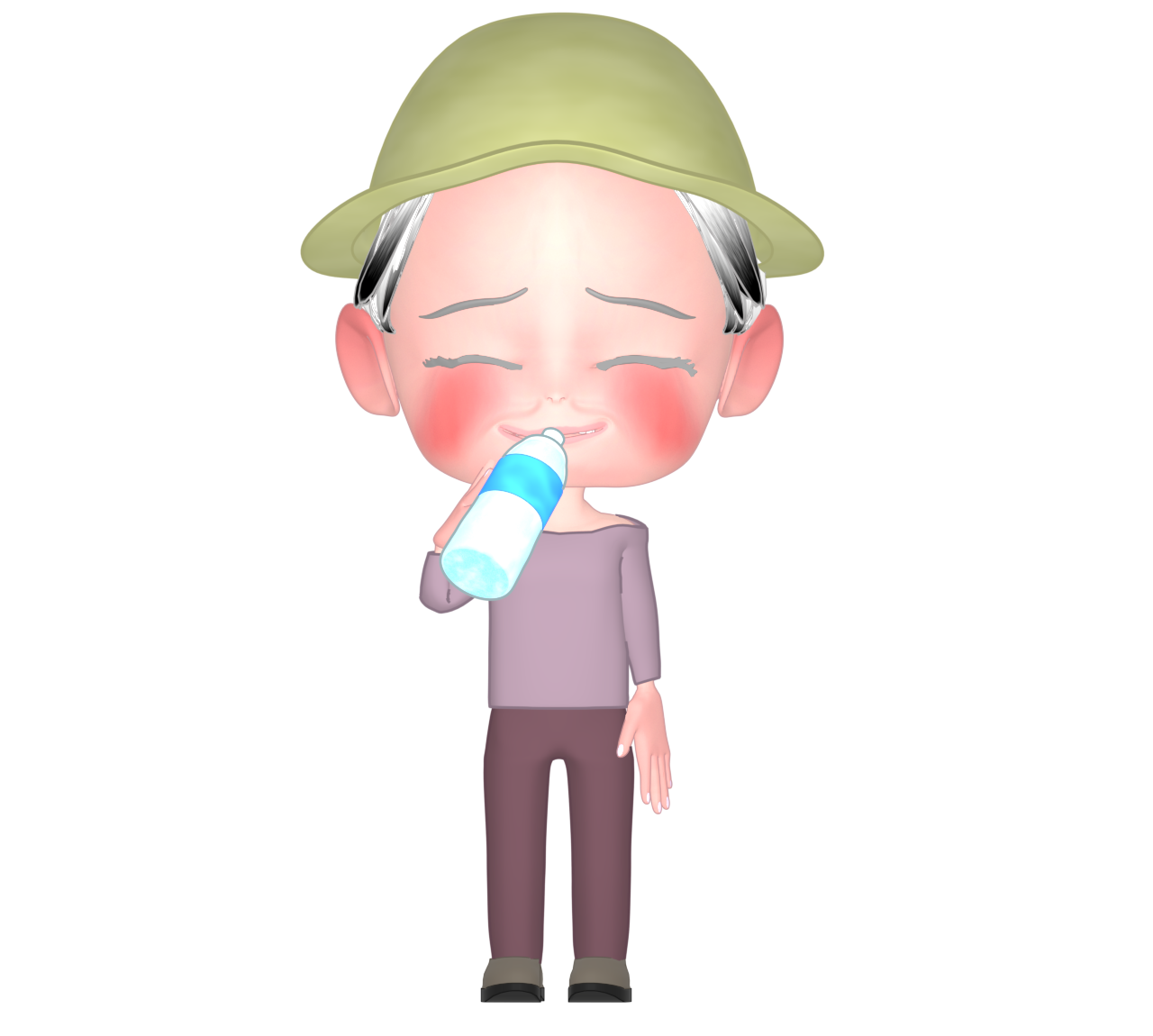 屋外で水を飲む高齢者のイラスト