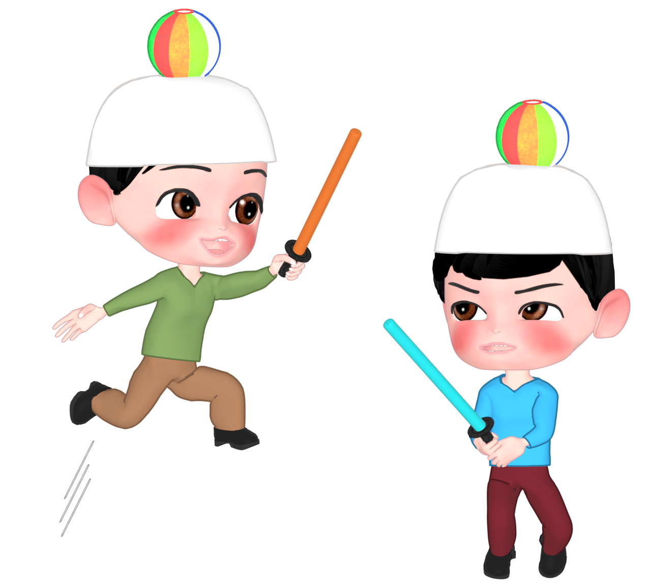 紙風船でチャンバラごっこをする人のイラスト