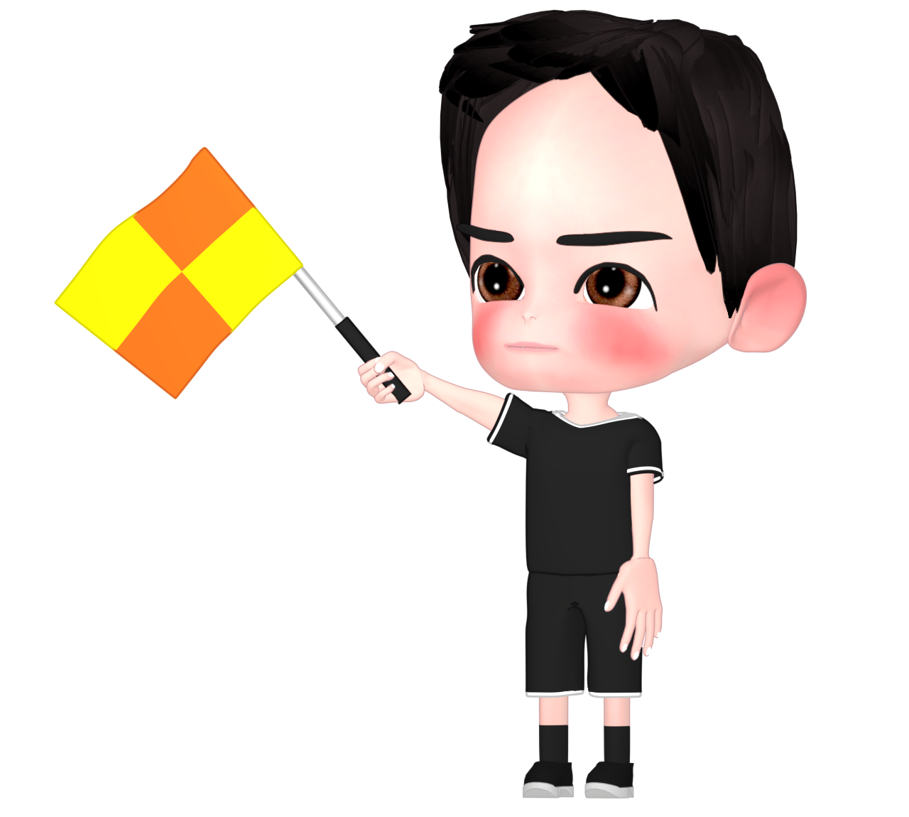 レフェリーフラッグを上げる審判のイラスト