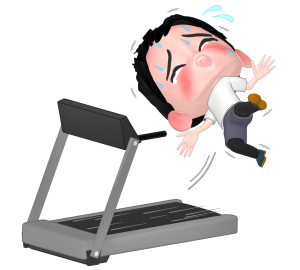 ランニングマシンで転倒をする人のイラスト