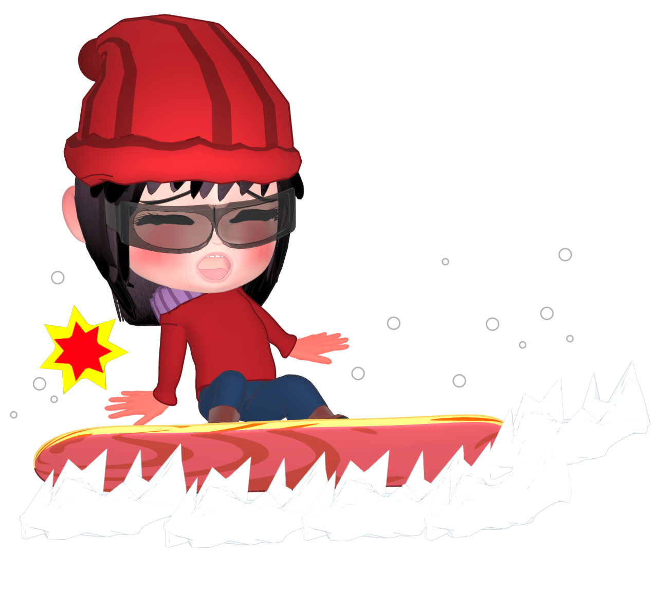 スノーボードで転ぶ人のイラスト