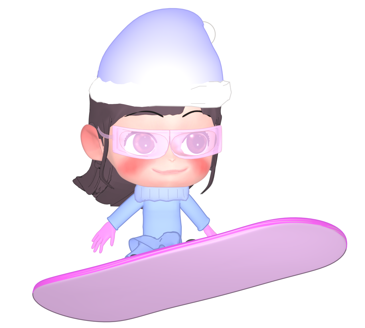 スノーボードをするかわいい女の子のイラスト