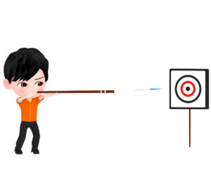 スポーツ吹矢で的を狙う人のイラスト