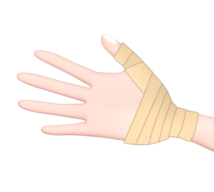 テーピングをした手のイラスト