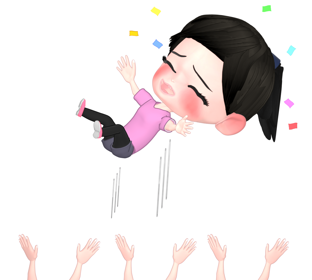 胴上げをされるスポーツ選手の女性のイラスト