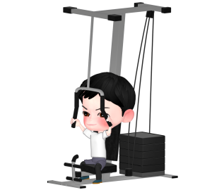 トレーニングマシンでラットプルダウンをする人のイラスト