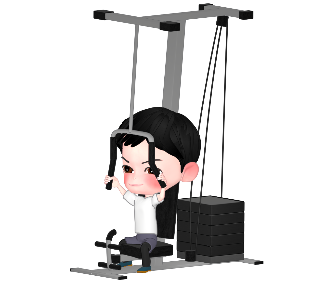 トレーニングマシンでラットプルダウンをする人のイラスト