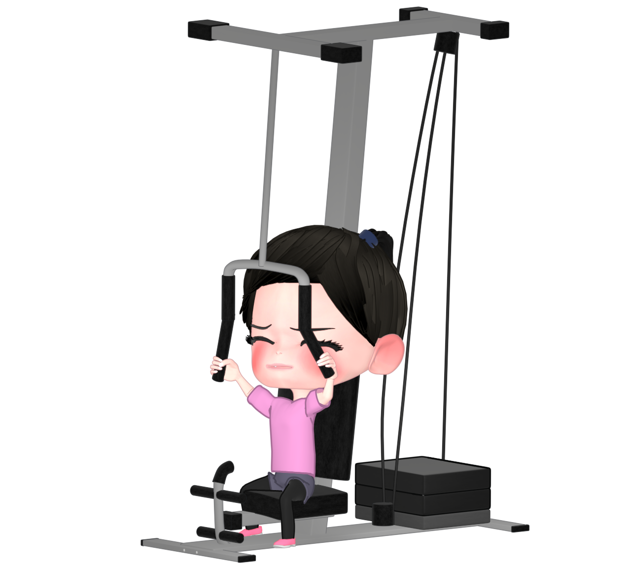 トレーニングマシンで体を鍛える女性のイラスト