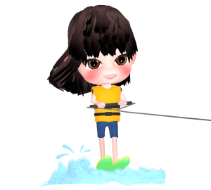 水上スキーをする女性のイラスト