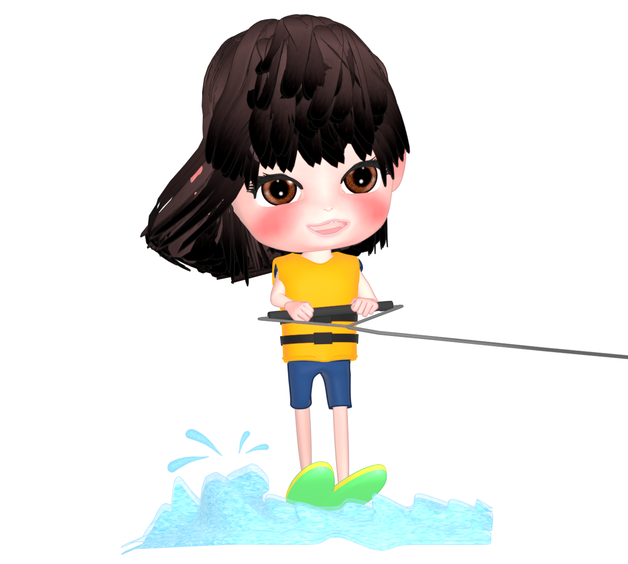 水上スキーをする女性のイラスト