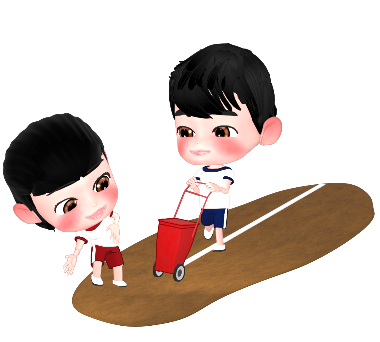 白線のライン引きをする子供のイラスト