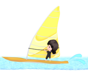 ウインドサーフィンをする女性のイラスト