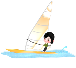 ウインドサーフィンをする女性のイラスト